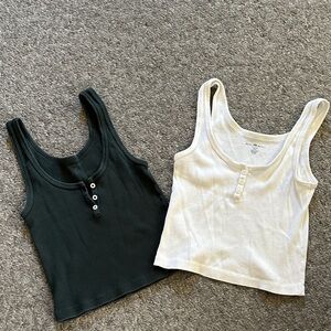 Brandy Melville Bundle of 2 Cropped Tank Tops White and Green